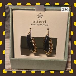 Nqt Atterri Gold and Black Twisted Hoop Earrings